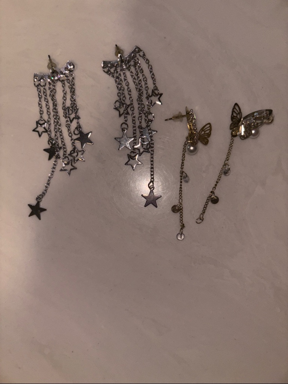 Star & Butterfly Dangle Earrings - Silver and Gold